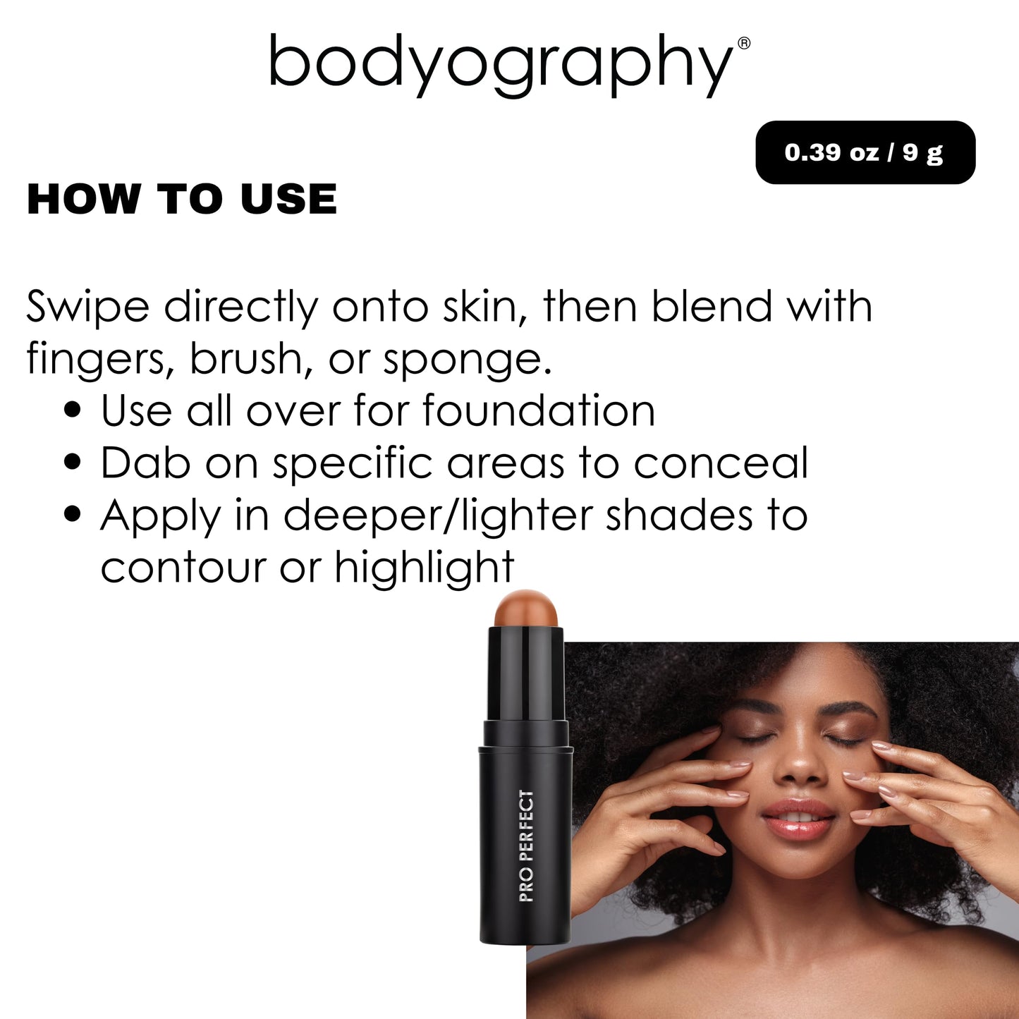 Bodyography Pro Perfect Foundation Stick - Demi-Matte Finish with A Natural Look - Enhancer for Concealing, Highlighting, and Contouring - Vitamin C & E (Wheat)
