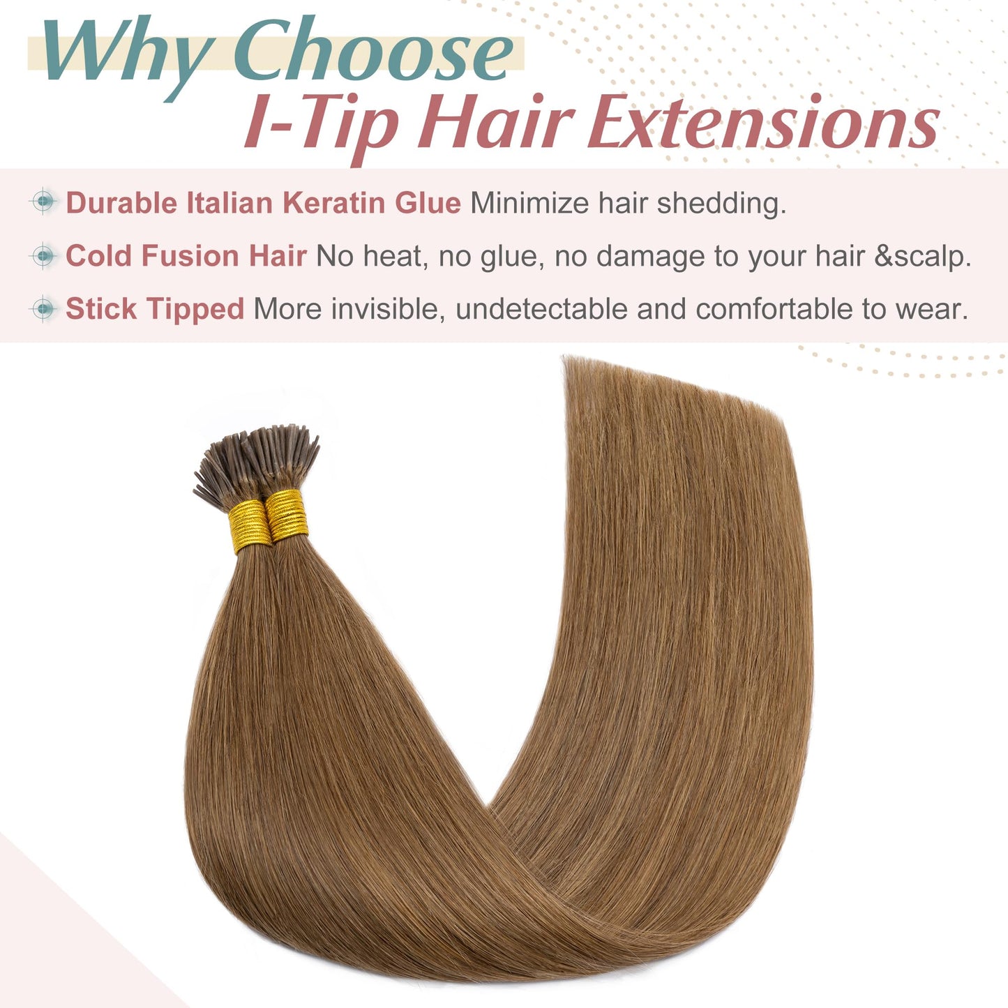 SEGO I Tip Hair Extensions Human Hair Keratin Pre Bonded MicroBeads Tip Balayage Natural Silky Straight Extensions 100 Strands 50g/Pack -16 Inch Light Brown