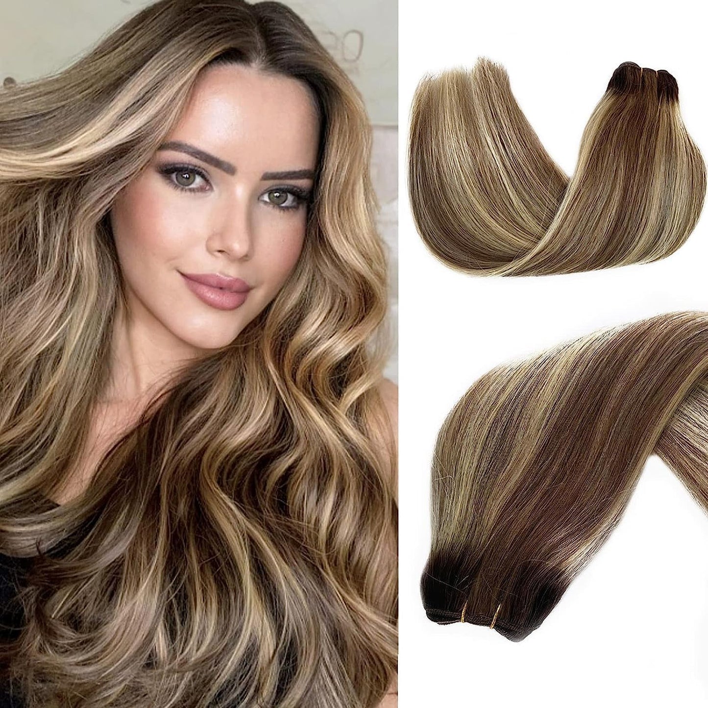 14 Inch Human Hair Extensions - Balayage Brown to Ash Blonde | Real Human Hair, 80g