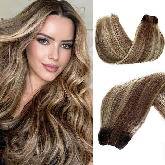 14 Inch Human Hair Extensions - Balayage Brown to Ash Blonde | Real Human Hair, 80g