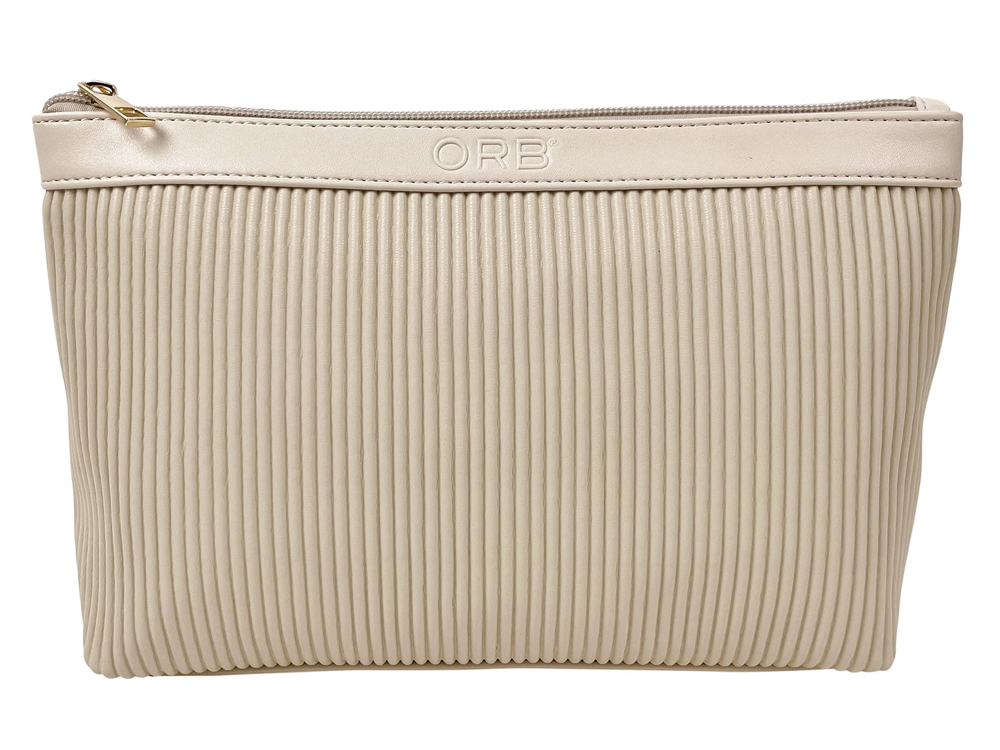 ORB Style Cosmetic Bag-CB302BG-Lines-Large Pouch-Beige