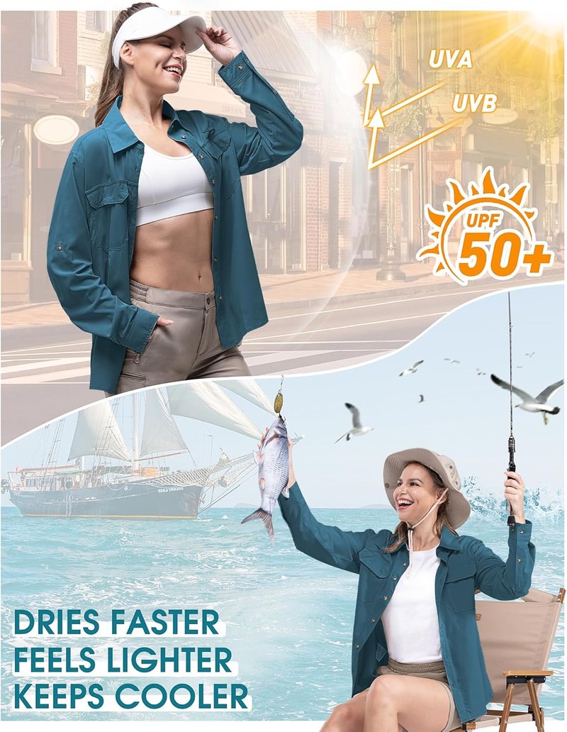 Women's UPF 50 UV Sun Protection Shirt - Cool Quick Dry Long Sleeve for Fishing, Hiking & Travel | 33,000ft