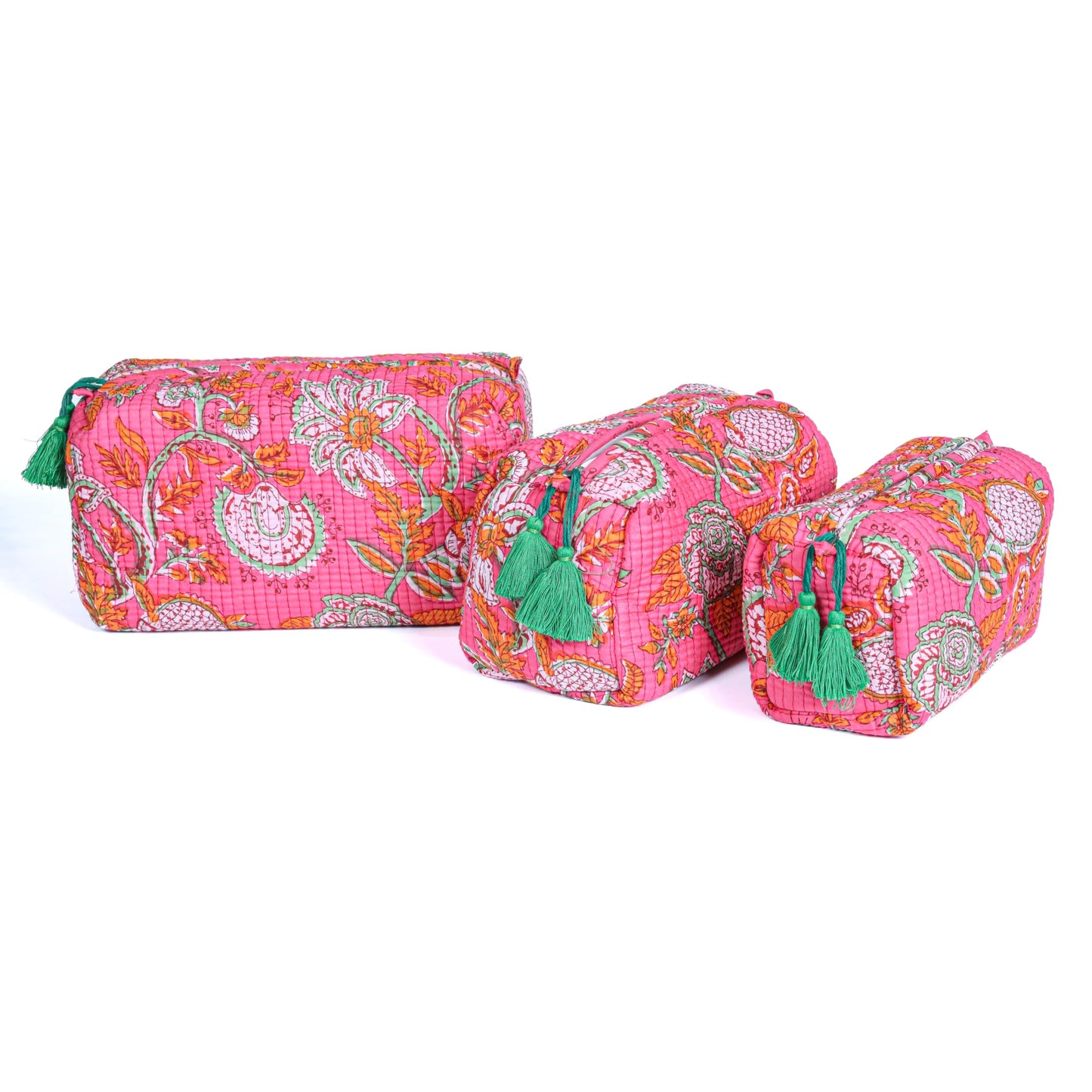 AAVIANA Block Print Designer Toiletry Bag & Makeup Case - Boho Floral Quilted Pouch for Cosmetics, Skincare - Waterproof Lined Organizer for Purse, Travel, Gift Medium (7x5x4 inches) Multi 1