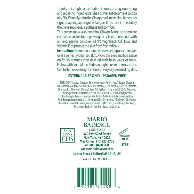 Ginkgo Hydrating Face Mask - Nourishing Skin Care with Shea Butter & Vitamin E | 2.5 Oz