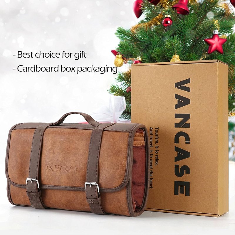 Hanging Toiletry Bag for Men - Leather Travel Organizer | Bathroom & Shower Makeup Kit