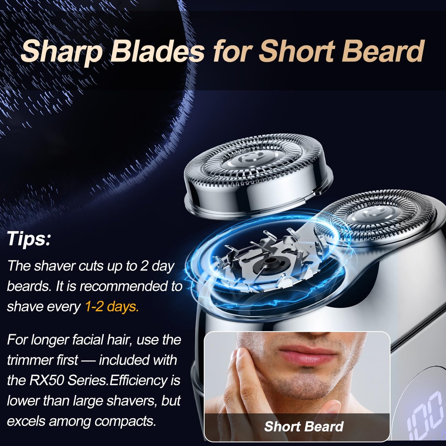 Alloy Mini Shaver for Men – Portable Travel Rechargeable Razor with Mirror Cap, Waterproof, Smooth & Close Shave, Ideal Gift for Husband Boyfriend, RX40 Silver