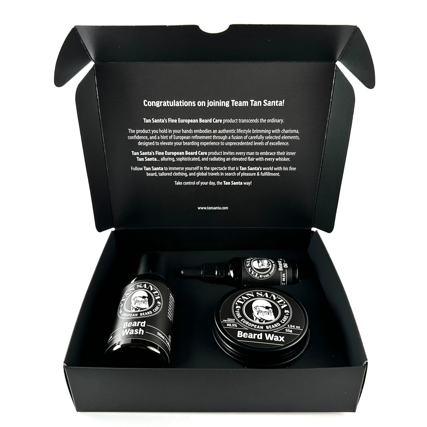 Tan Santa Beard Care Kit for Men - 3 pack - Beard Oil, Beard Wash, and Beard Wax. Small batch European formulations
