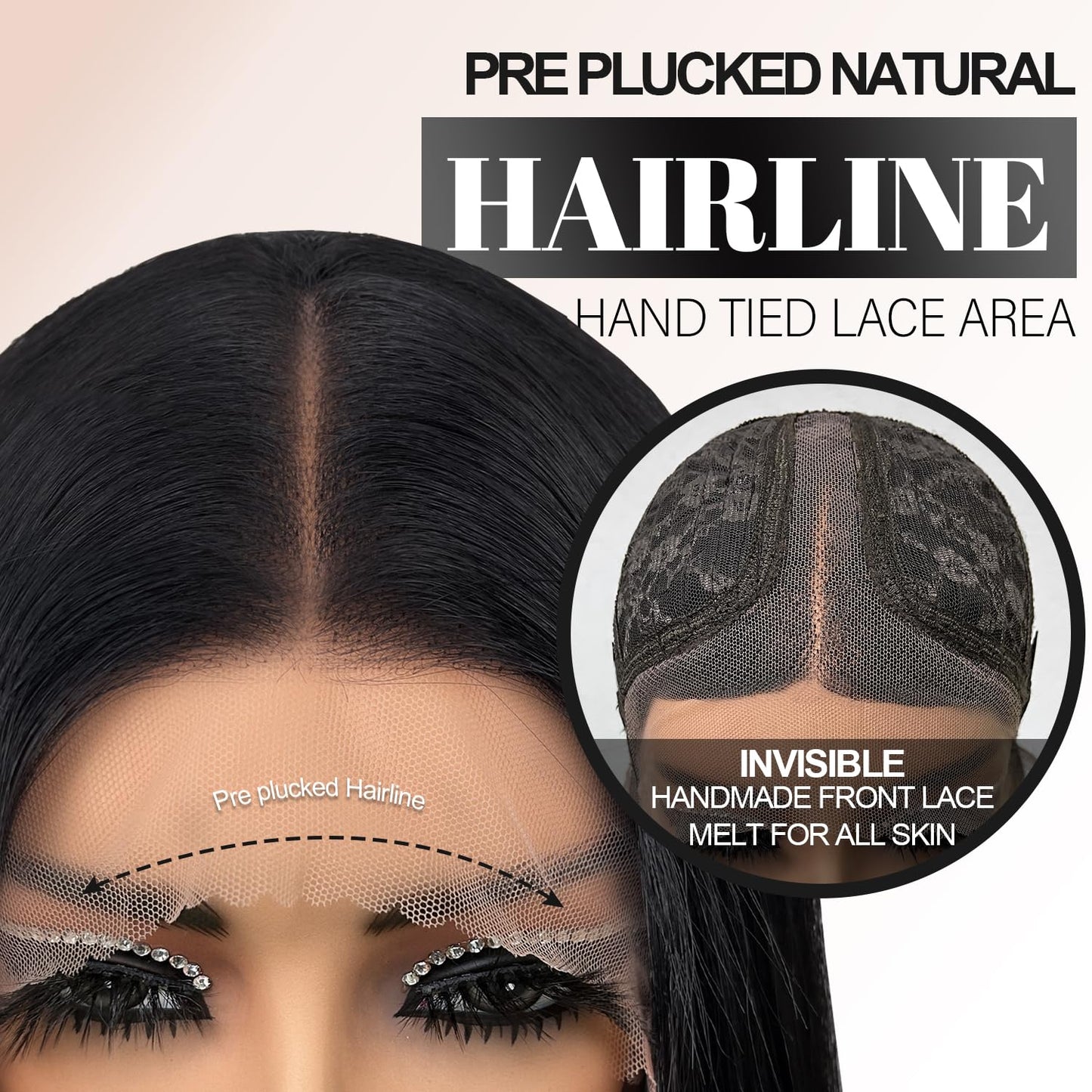 Su Mei.s Glueless Synthetic Lace Front Wig 26 Inches Long Straight Black Wigs for Black Women 13x5x1 HD Lace Hand Tied Pre Plucked Hairline (#1B Natural Black, 26 Inch)