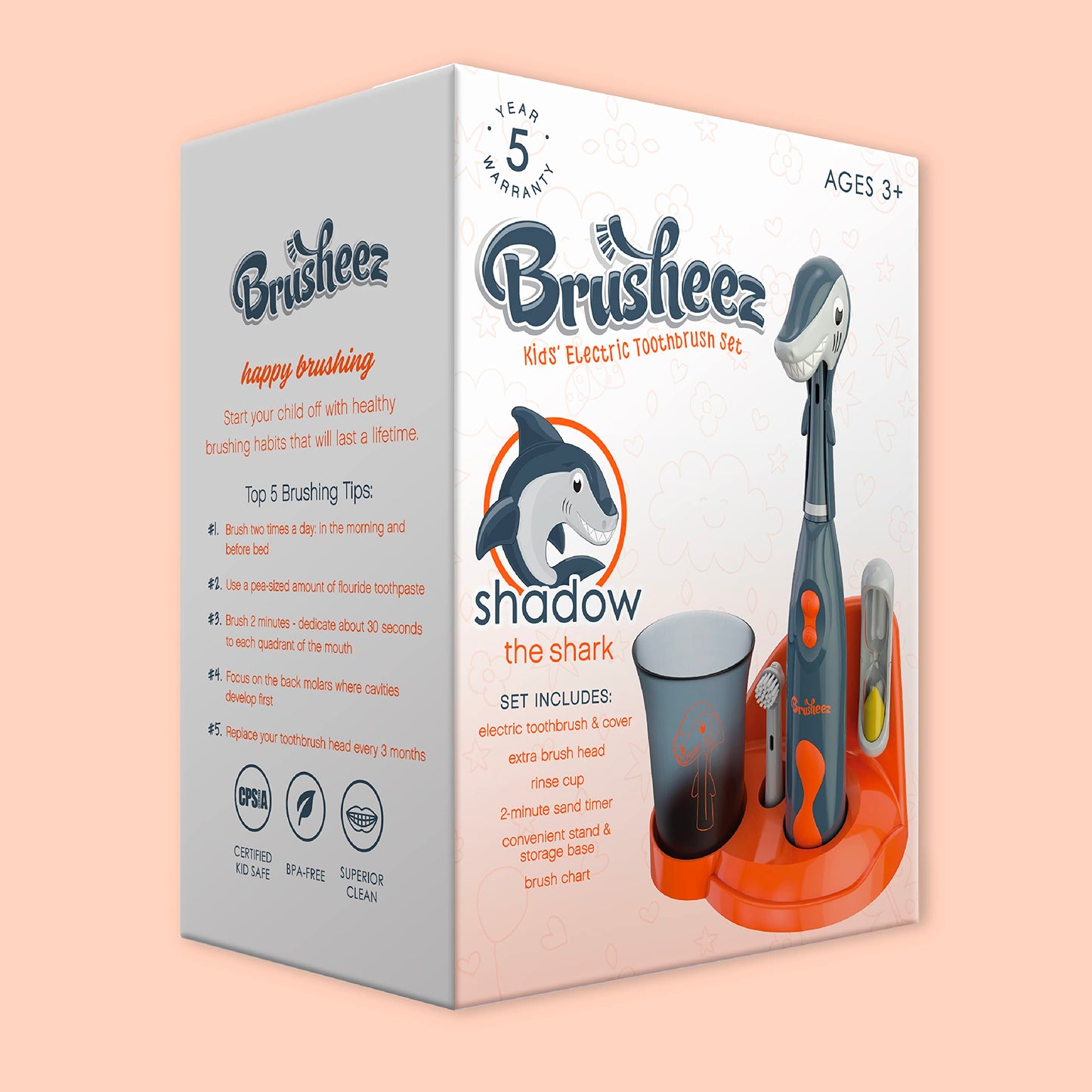 Brusheez Kid's Electric Toothbrush Set & Replacement Heads 2 Pack - Shadow the Shark