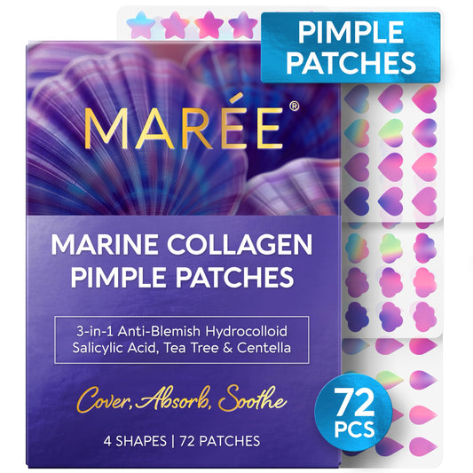 MAREE Star Pimple Patches for Face - Hydrocolloid Acne Patches w/Salicylic Acid, Tea Tree Oil & Centella - Cute Pimple Patches Stars - Teens Zit Patches Stickers - Parches Para Acne - 72 Blemish Dots