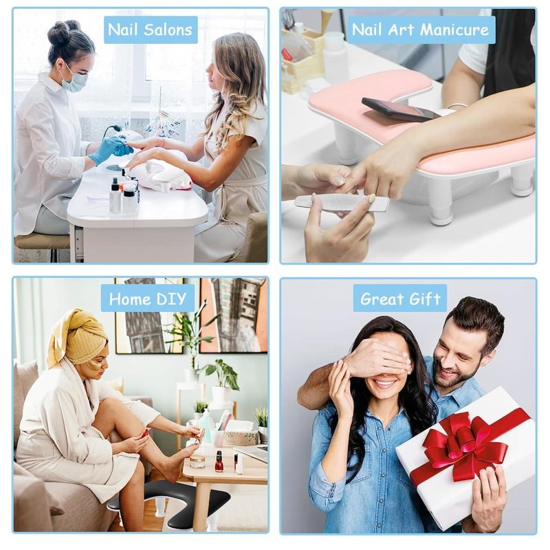 U-Shaped Adjustable Nail Armrest - Large Microfiber PU Leather Hand Rest Pillow for Manicurists | White
