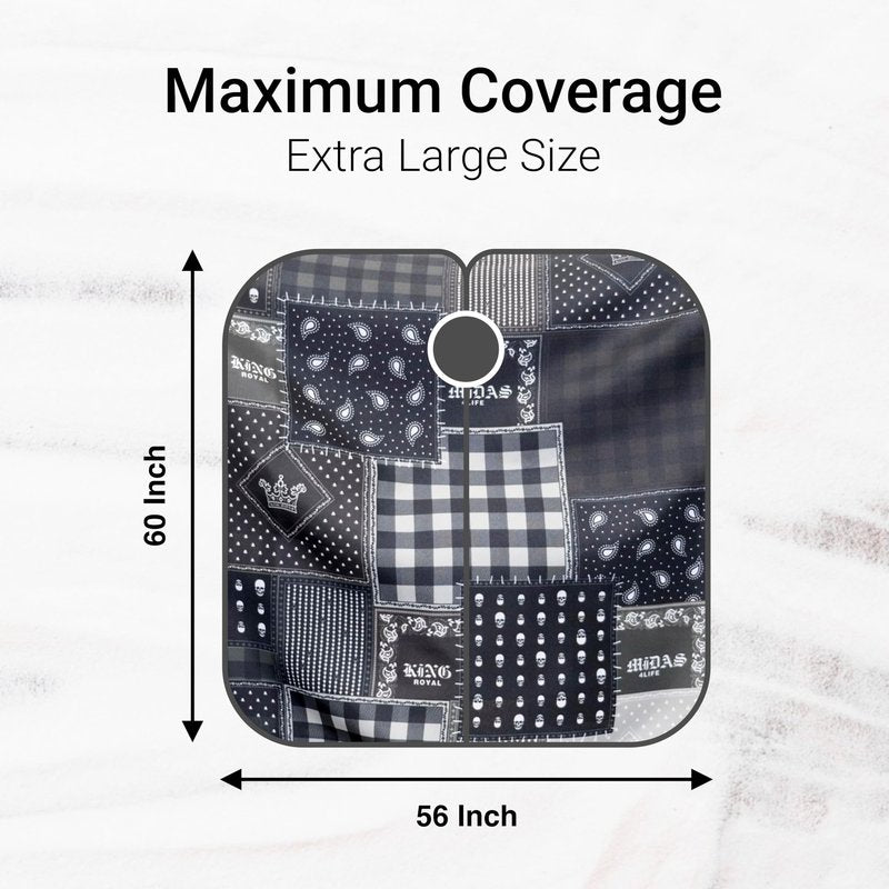 King Midas Barber Hair Cutting Cape for Men & Women - Adjustable Neck Hair Cape for Haircuts with Snap Button, Hairstylist Essentials - Floral – Black