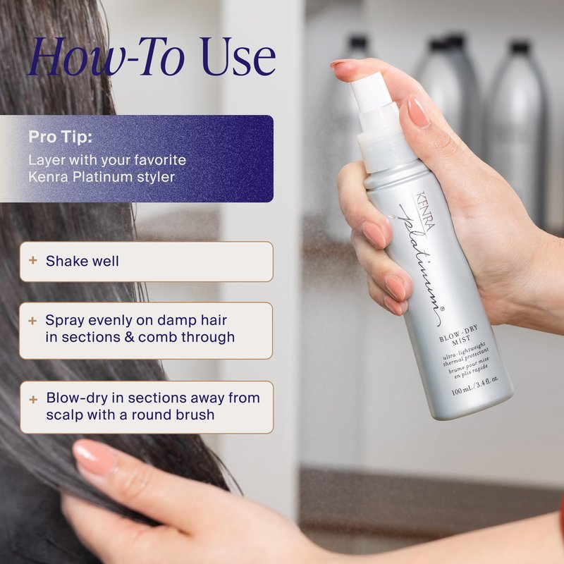 Kenra Platinum Blow-Dry Mist | Ultra-Lightweight Thermal Protectant | Detangles, Smooths, & Softens | Eliminates Frizz & Resists Humidity | Fine To Medium Hair | 3.4 fl. oz