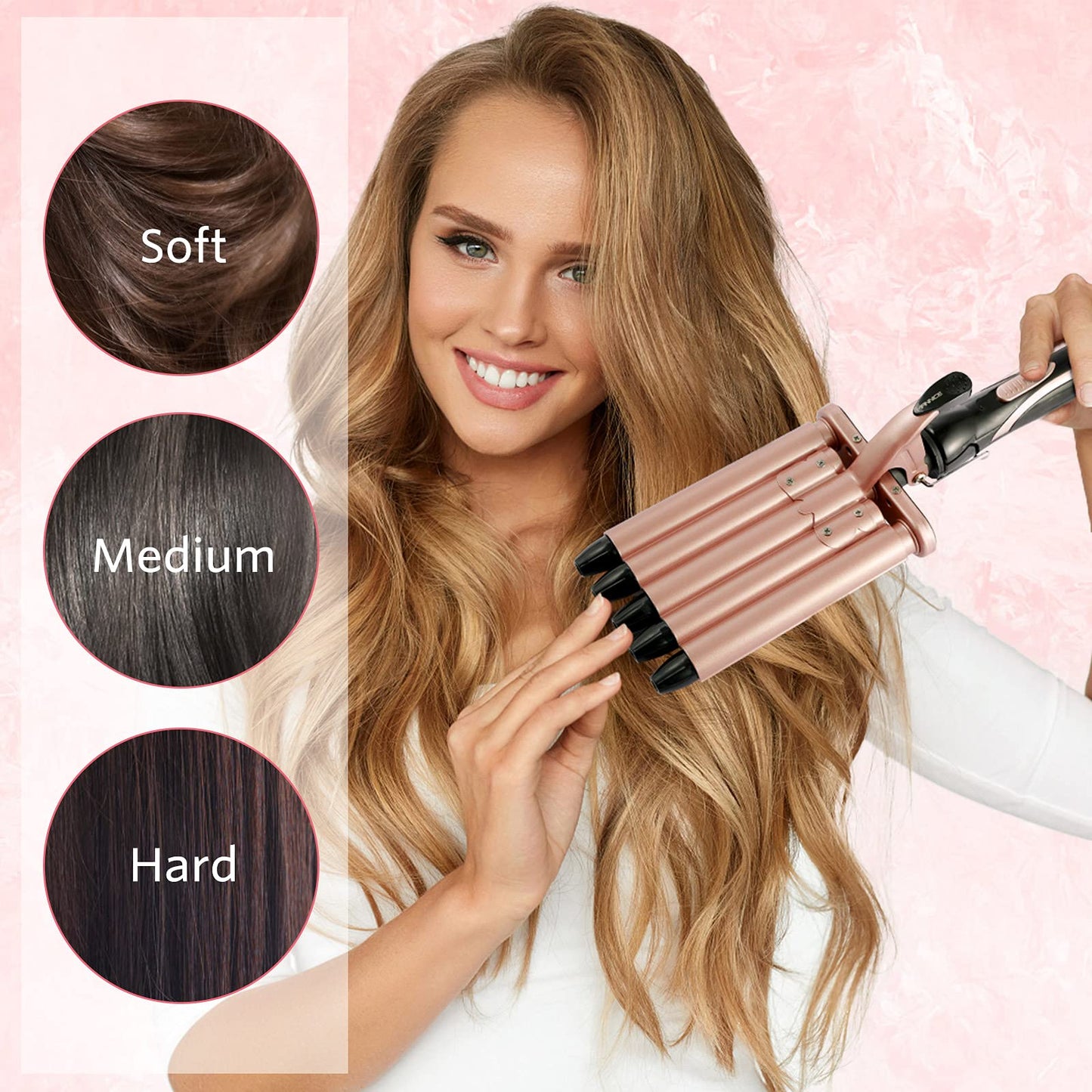 5 Barrel Curling Iron Wand, 0.6 Inch (16mm) Hair Waver Ceramic Tourmaline Wavy Tool with Dual Voltage