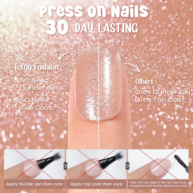 Jofay Fashion Press On Nails - Short Square Nails, 160Pcs Acrylic Nails, Flash 03