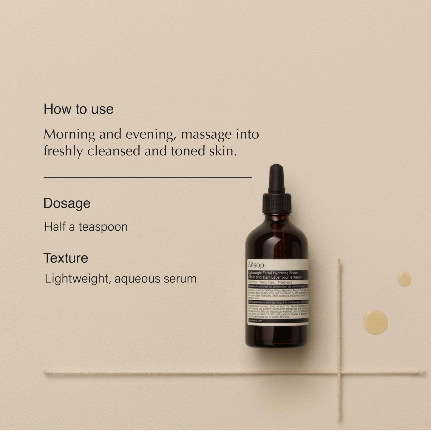 Aesop Lightweight Facial Hydrating Serum | Aloe Vera, Ylang Ylang & Panthenol | Soothes & Hydrates Oily, Sensitive Skin | Ideal for Warm or Humid Climates | 3.3 oz