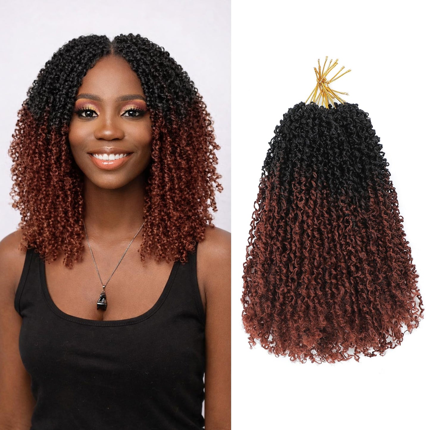 NAYOO 12 Inch Yanky Twist Crochet Hair - 8 Packs (30 Stands/Pack) Mini Passion Twist with Curly Ends Synthetic Pre-Looped Crochet Braids Braiding Hair(12 Inch, T350)