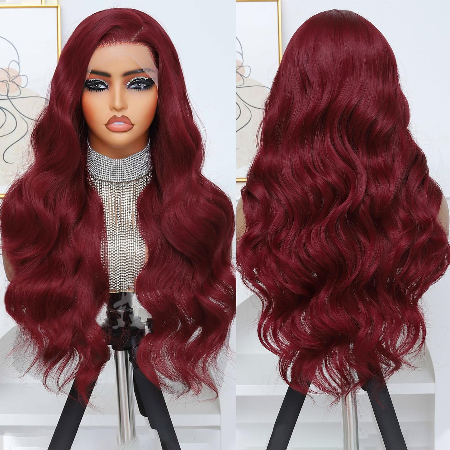 Ruiieea 99J Burgundy Lace Front Wig Synthetic 13x4 Lace Front Wig Body wave Lace Frontal Wig for Women Glueless Daily Use 26 Inch