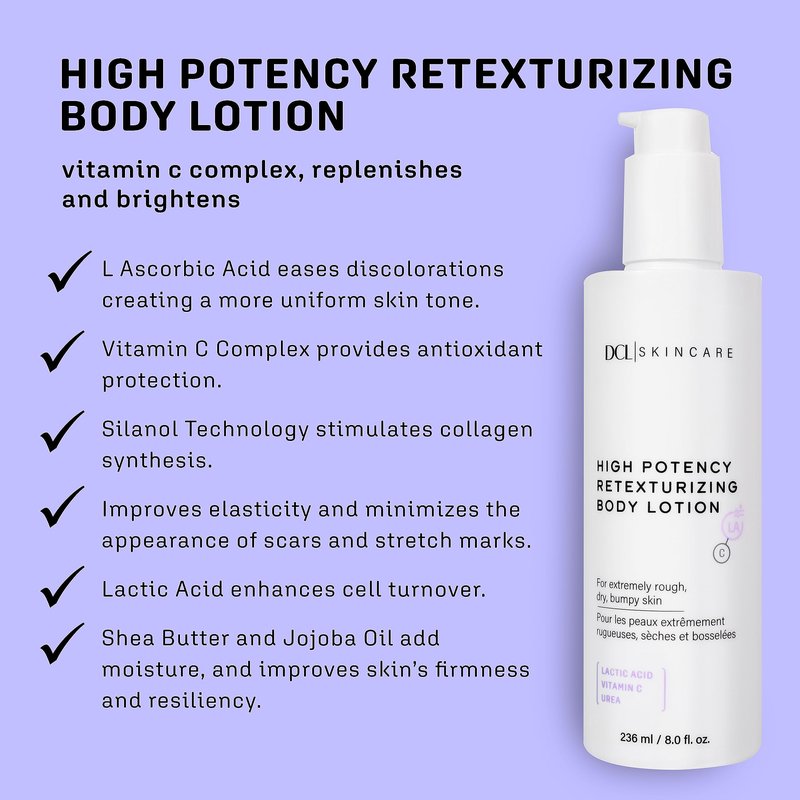 DCL Skincare High Potency Retexturizing Body Lotion for Smooth, Renewed Skin, 8 Fl oz