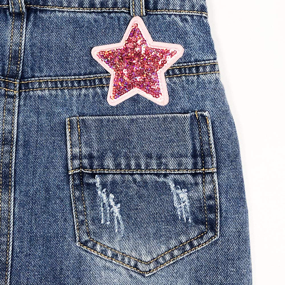 Peacolate 4-11T Little&Big Girls Jumper Dress Casual Strap Denim Overalls (4T,Star)