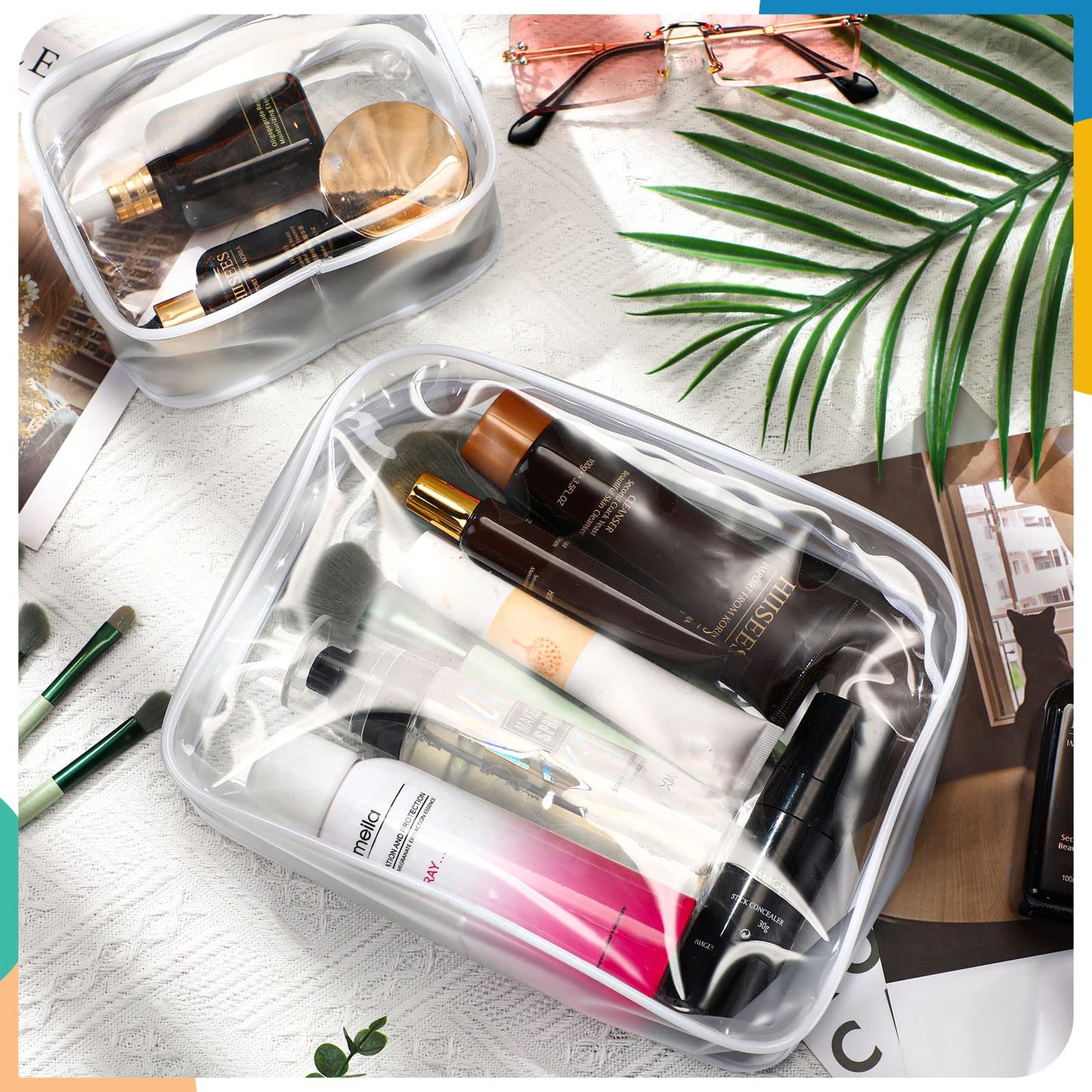 Saintrygo 12 Pack Clear Makeup Bag Portable 4 Sizes Diaper Bags White Travel Toiletry Pouchs Transparent PVC Waterproof Organizer Cosmetic Case with Zipper for Women Men Home Airport Bathroom