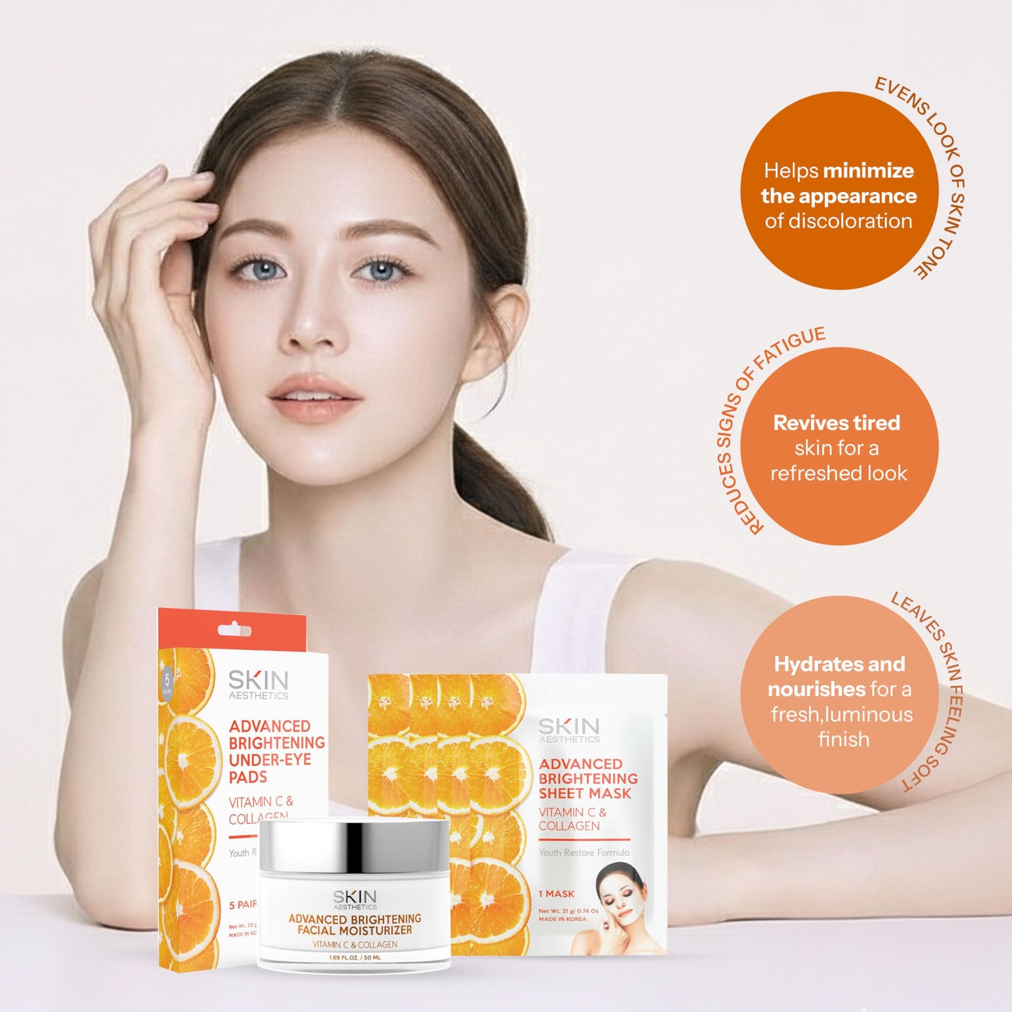Skin Aesthetics Vitamin C & Collagen Set – Dermatologist Tested, Anti Aging, Korean Skin Care – Firms, Smooths, Hydrates and Revitalizes Tone – Vegan, Clean Beauty – Moisturizer, 5 Mask & 5 Eye Pads