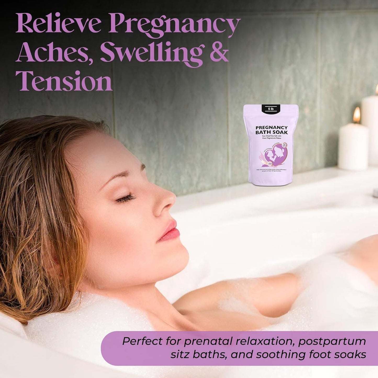 Aromasong Dead Sea Pregnancy Bath Soak - Natural Lavender Magnesium Flakes for Muscle Relief | 5 LB
