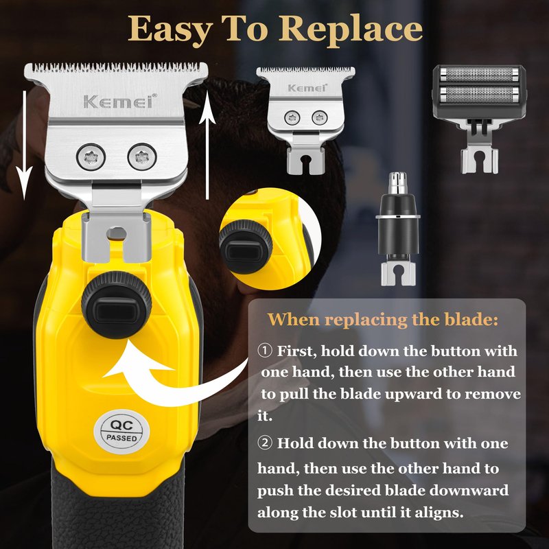 KEMEI 1878 Beard Trimmer for Men, 3 in 1 Hair Clippers, Shavers for Men, Cordless Nose Hair Trimmer with Removable Head, LED Display