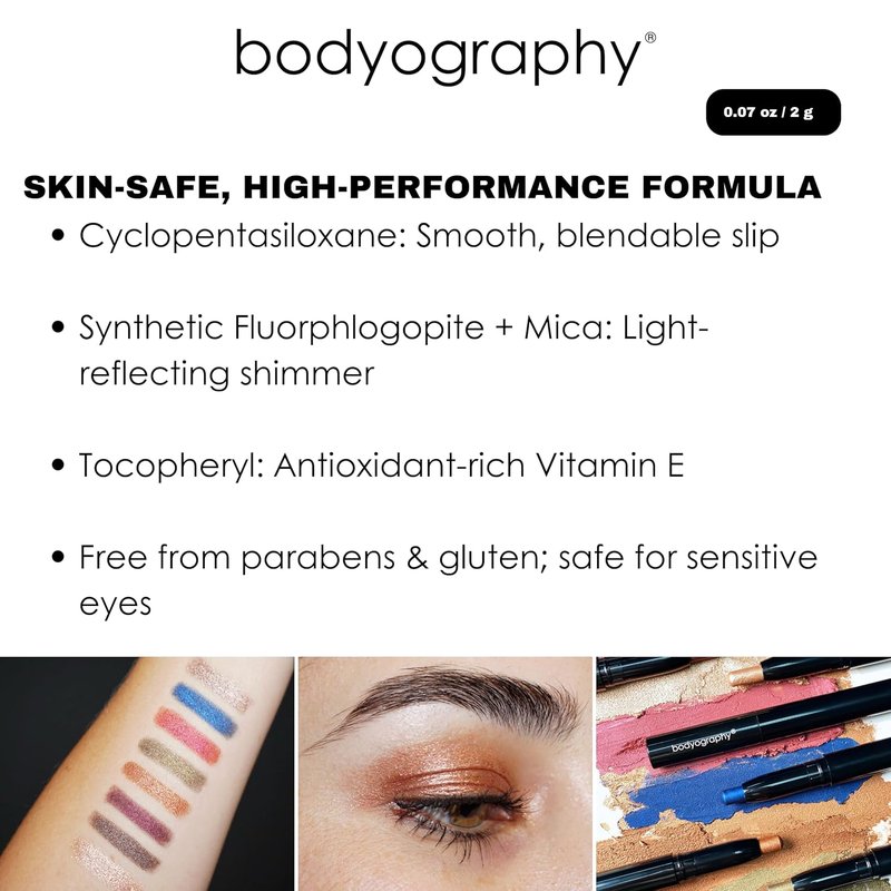 Bodyography Shadow Stylist Crayon - Long-Wear Cream Eyeshadow Stick | Waterproof, Blendable Matte & Shimmer Shades | Aglow Metallic Champagne