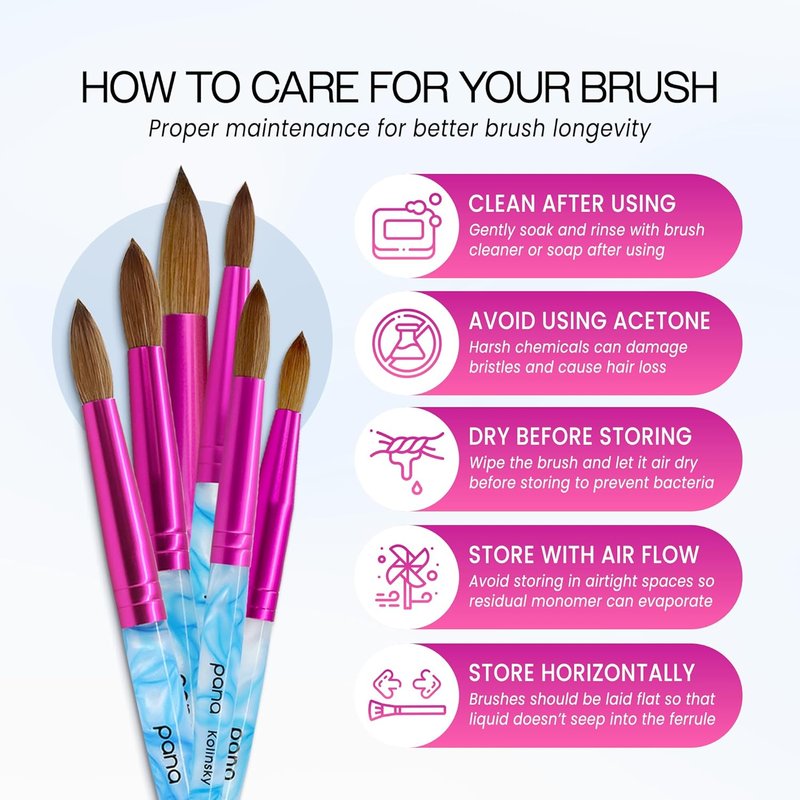 Acrylic Nail Brush - Pure Kolinsky Hair with Blue Swirl Handle | Size 8, Round Shape
