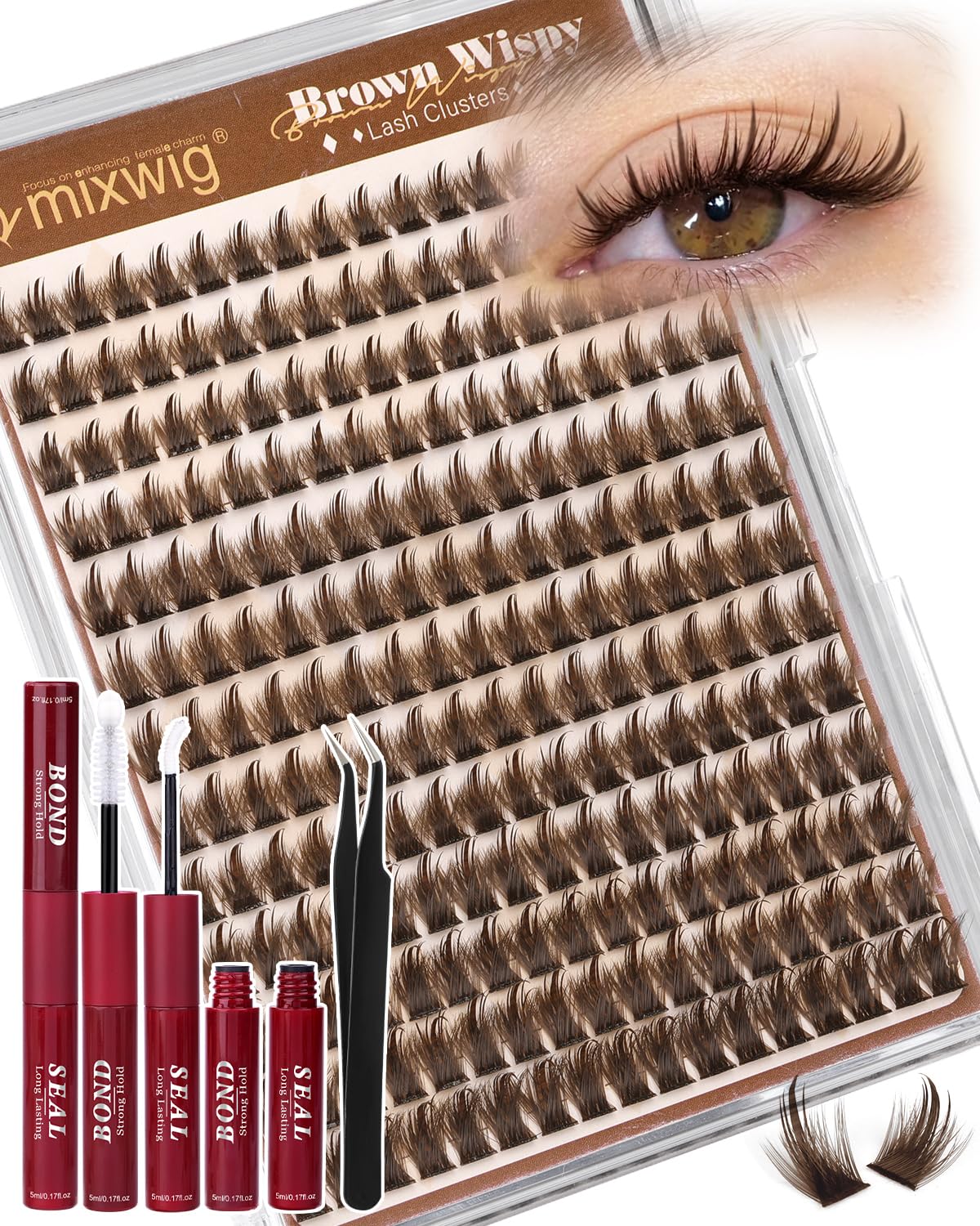 Brown Lash Clusters Kit Wispy Lash Extension Kit 10-14MM Short Spiky Eyelash Clusters Natural Cluster Eyelash Extensions Dark Brown Individual Lashes D Curly DIY Lash Extension by Lvmixwig