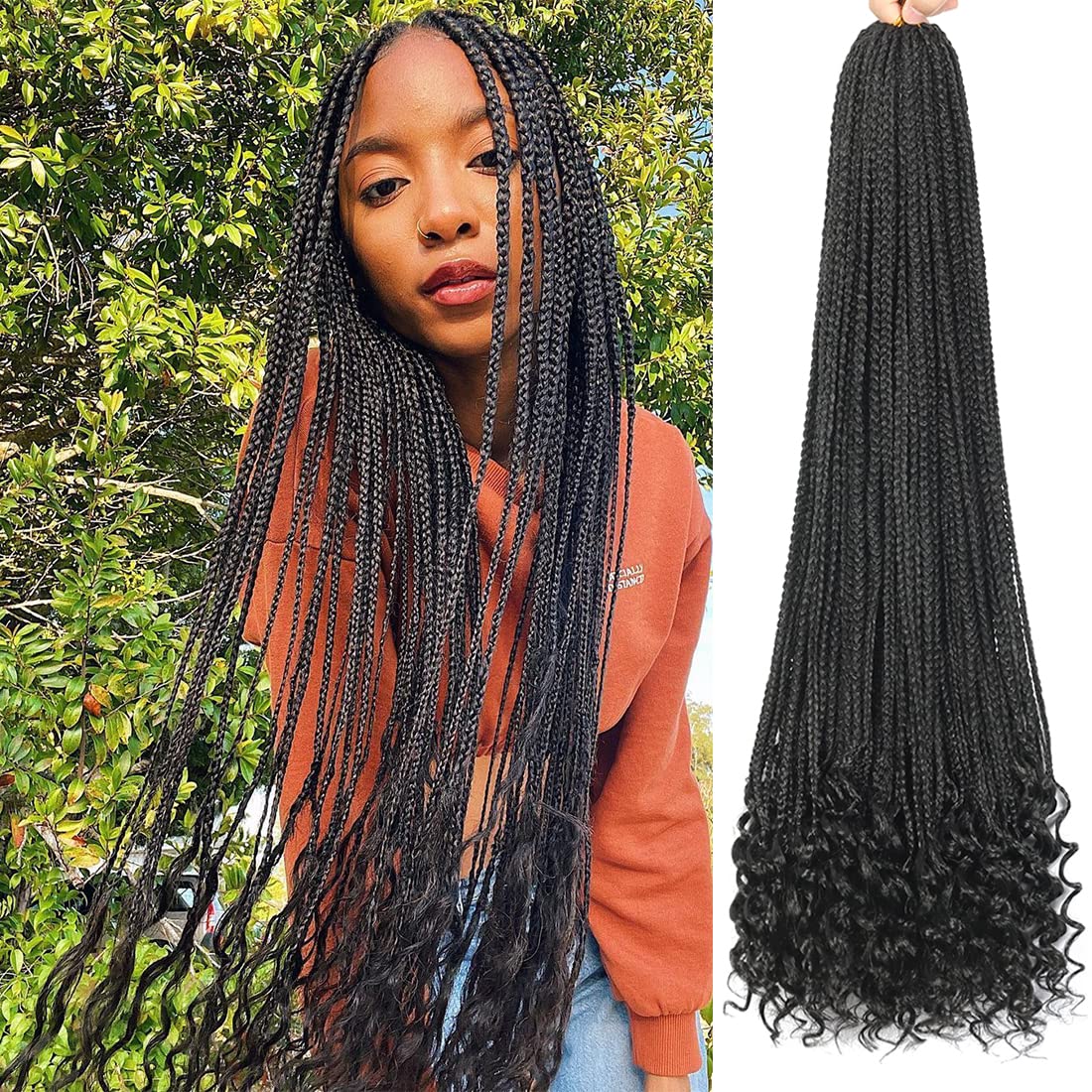144 Strands Goddess Crochet Box Braids with Curly Ends 24 Inch Pre Looped Box Braids Crochet Hair 8 Packs Curly Crochet braids for Black Women