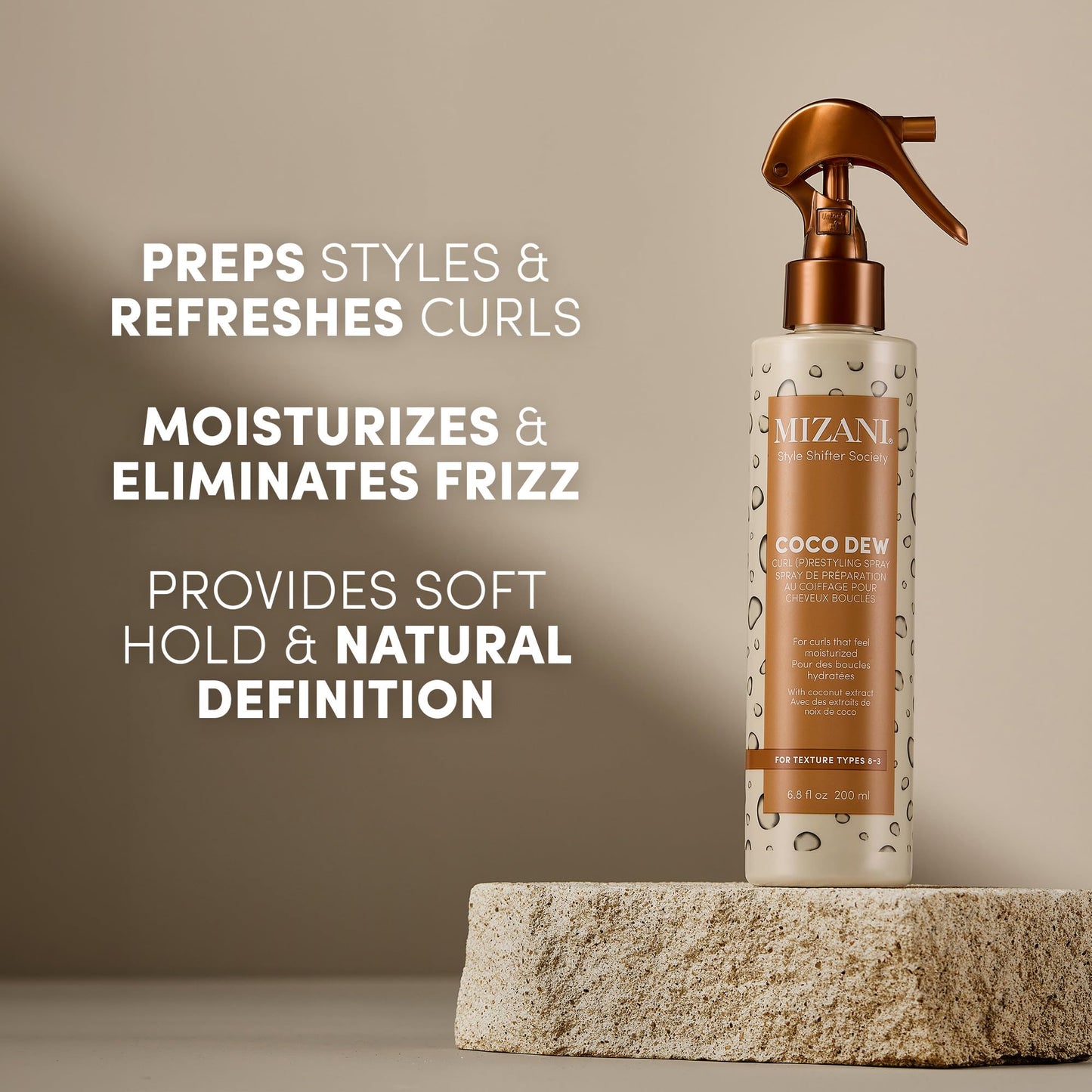 Mizani Style Shifter Society Coco Dew Curl (P) restyling Spray with Coconut Oil, Curl Refreshing Spray, Anti Frizz, Leave In Moisturizer, Silicone-Free