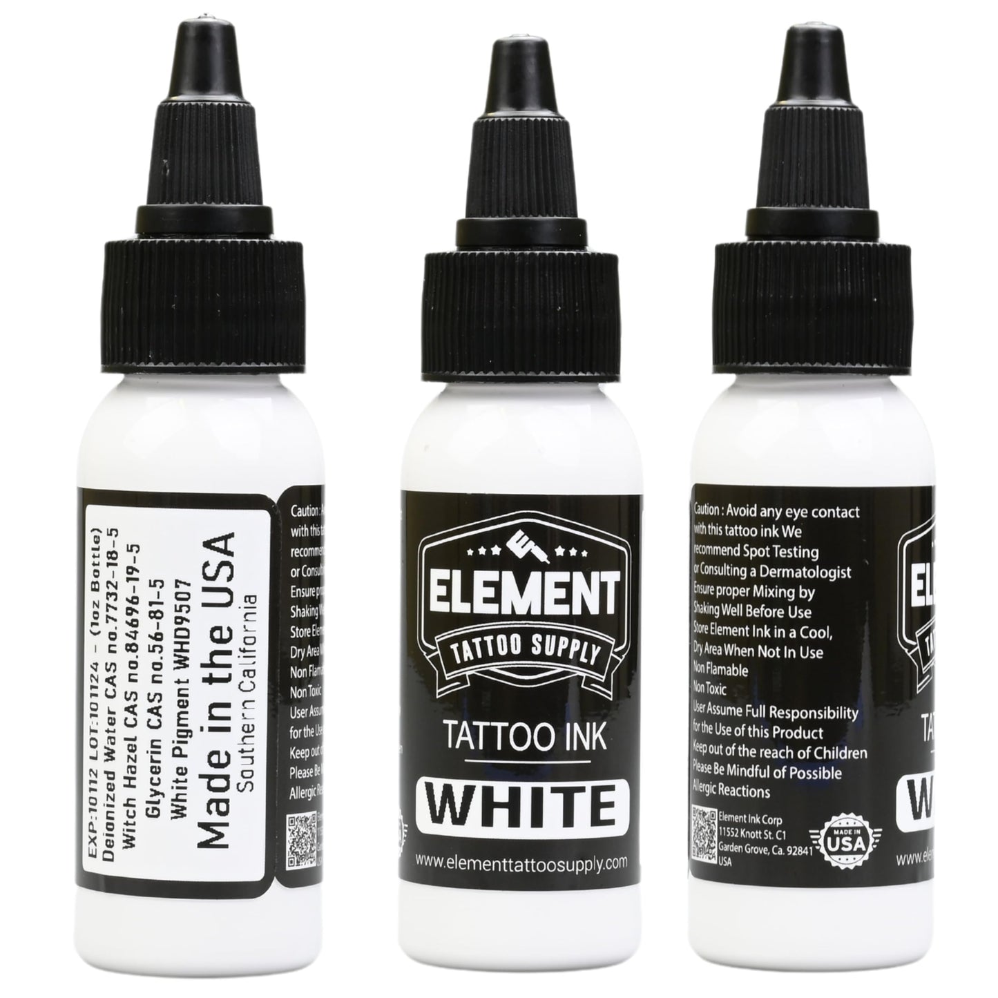 Element Tattoo Supply Tattoo Ink Set Black White Professional Solid Color for Human Skin Tattooing, Outlines, Shading, Blending, Mixing Color Supply for Artists 1oz Bottle