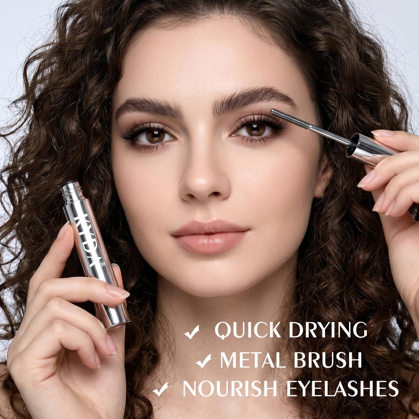 KYDA Washable Metal Mascara, Extra Slim Super Curling Voluming Eyelash, Bristleless Metal Mascara Brush, Lasting No Flaking Pigment