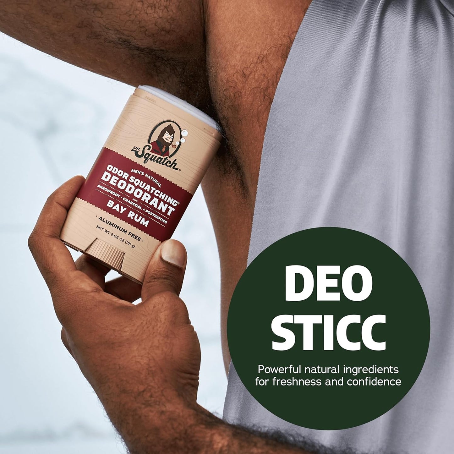 Dr. Squatch Natural Men's Deodorant - Aluminum-Free Charcoal & Postbiotics for 72-Hour Odor Protection | Coconut Castaway + Fresh Falls, 2.65oz Stick (2-Pack)