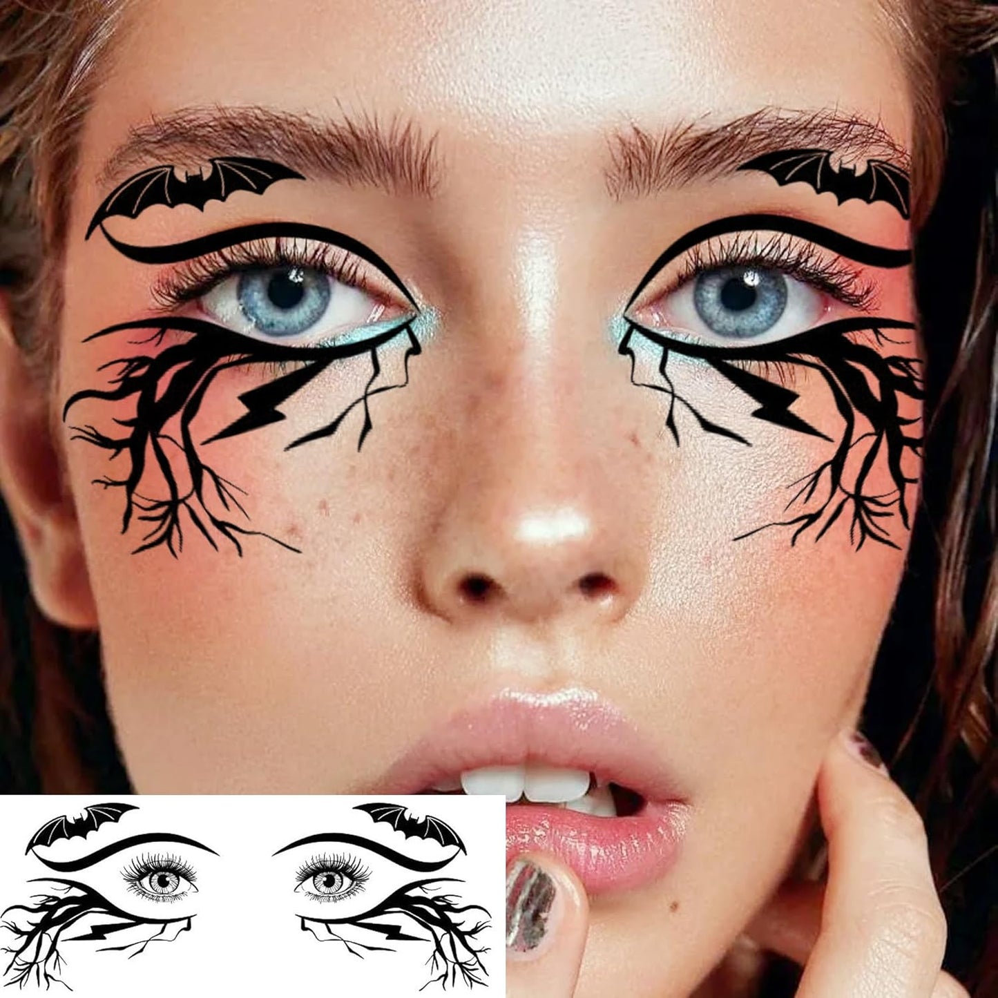 Halloween Eye Shadow Temporary Tattoos - 7 Sheets of 3D Spider Web & Cat Skull Designs | Fun Makeup Accessories for All Ages