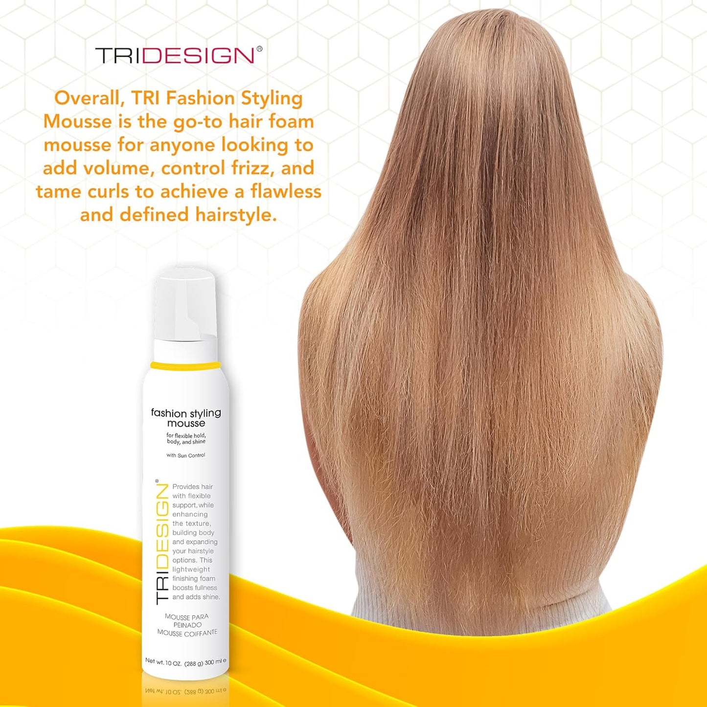 TRI Fashion Styling Mousse - Wavy Hair Volumizer & Curl Tamer | Frizz Control & Shine - 10 Ounce