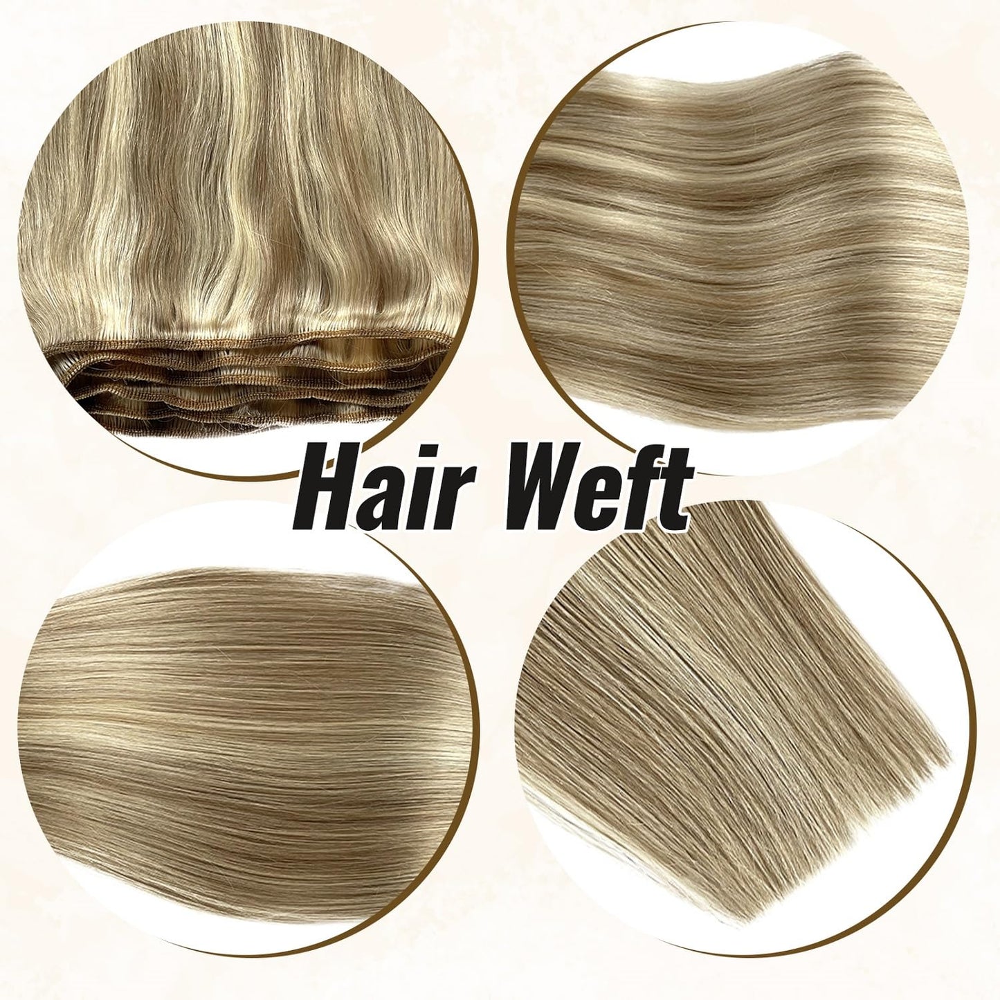Sew in Hair Wefts Human Hair Extensions Balayage Blonde Highlights to Platinum Blonde Hand Tied Weft Hair Extensions Human Hair 14 Inch Double Weft Sew in Hair Extensions Real Human Hair Full Head