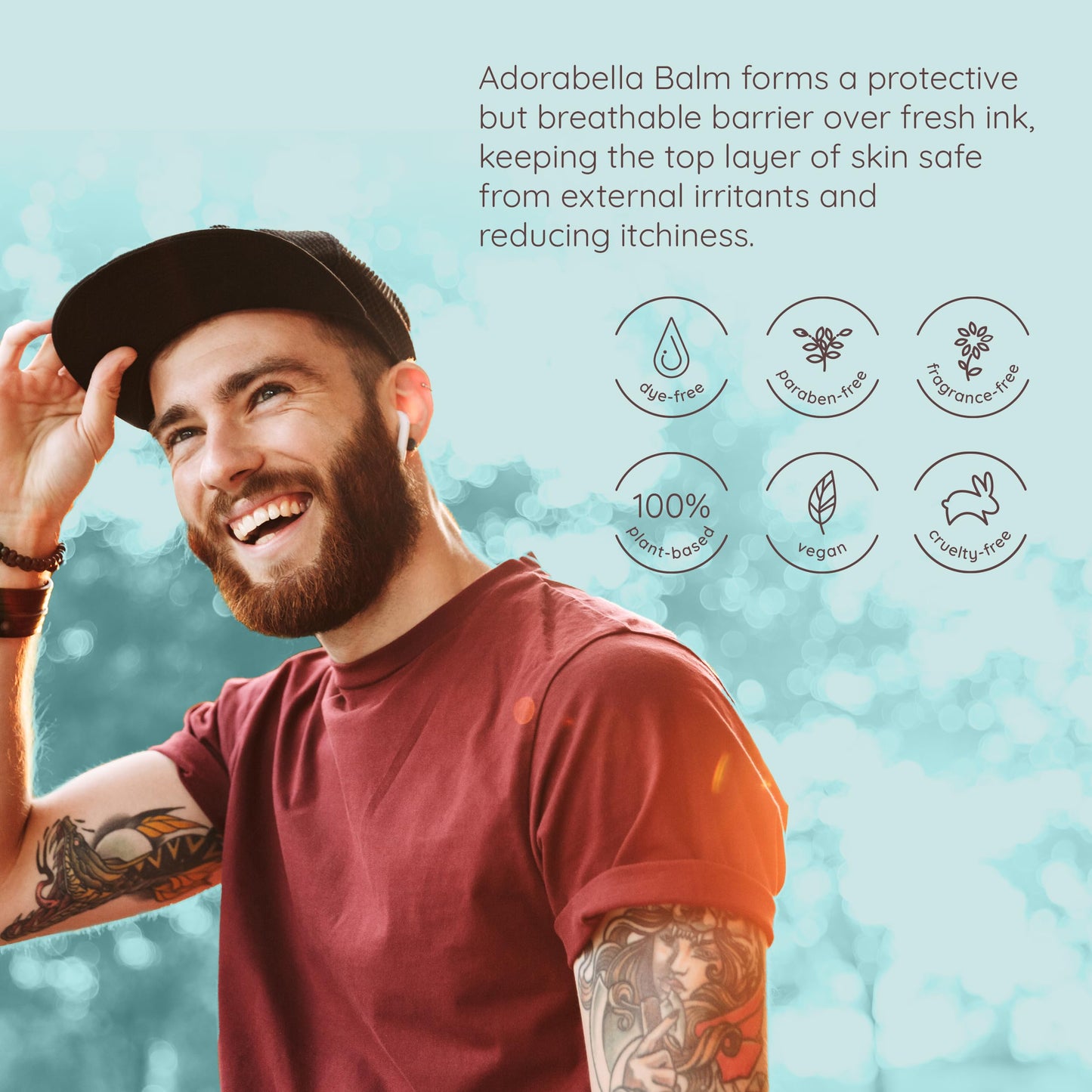 ADORABELLA Vegan Tattoo Balm Aftercare for All Skin Types - Enhances Brightness, Moisturizes, & Protects Tattoo while Boosting Skin Texture, Large 3.4 Oz