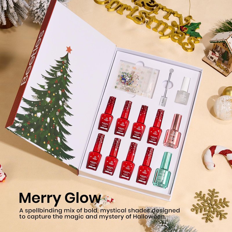 Beetles Gel Nail Polish Set - 8 Holiday Colors Gel Nail Gift Box with Base&Top Coat, Red Cat Eye White Gold Silver Nude Nail Kit, Uv Led DIY Salon Manicure Kit Beauty Gifts for Women