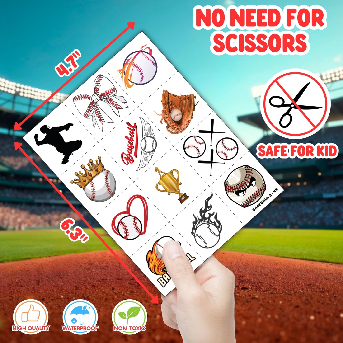 72PCS Baseball Party Set - 48PCS Temporary Pre - Cut Tattoos & 24PCS Slap Bracelets - Fun Sports-Themed Birthday Supplies, Baby Shower Gifts, Classroom Rewards & Party Decor for Kids (Boys & Girls)