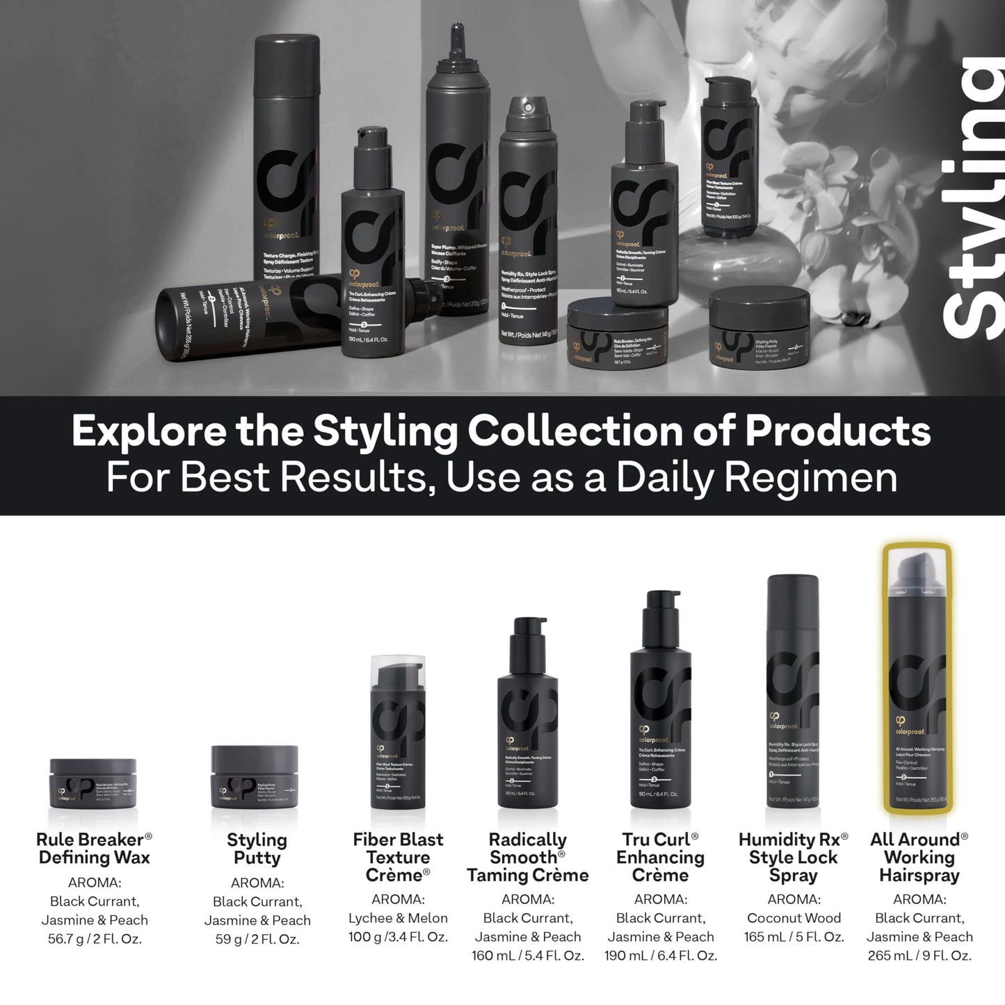 Colorproof All Around Working Hair Spray 9 Fl. Oz. Hair Spray Flexible Hold with Black Currant, Jasmine & Peach Scent, Sulfate Free Hairspray