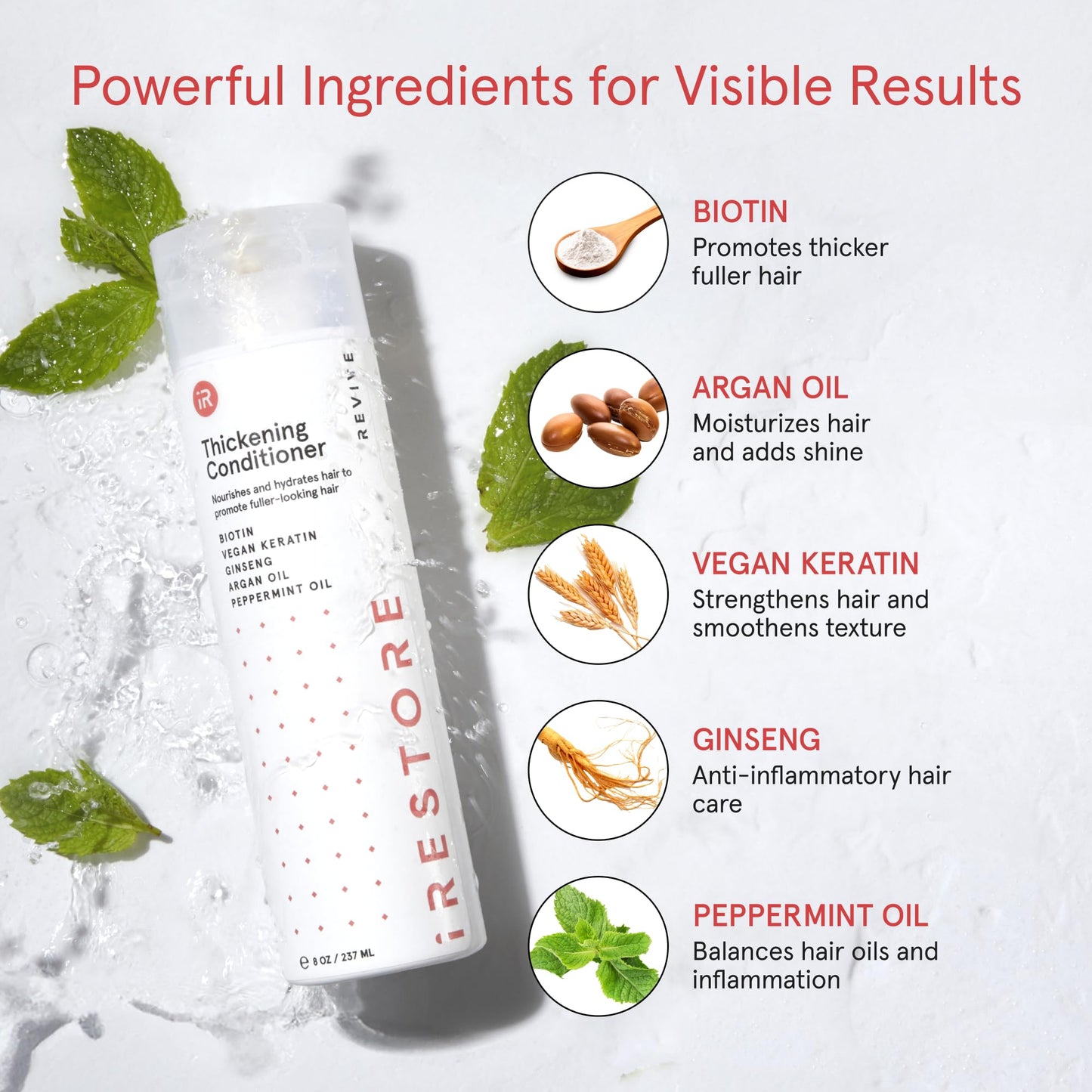 iRESTORE Biotin Hair Conditioner for Damaged Dry Hair - Good for Fine Hair Growth, Volumizing Thickening Conditioner with Ginseng & Argan Oil to Moisturize, Pair With Hair Loss Shampoo