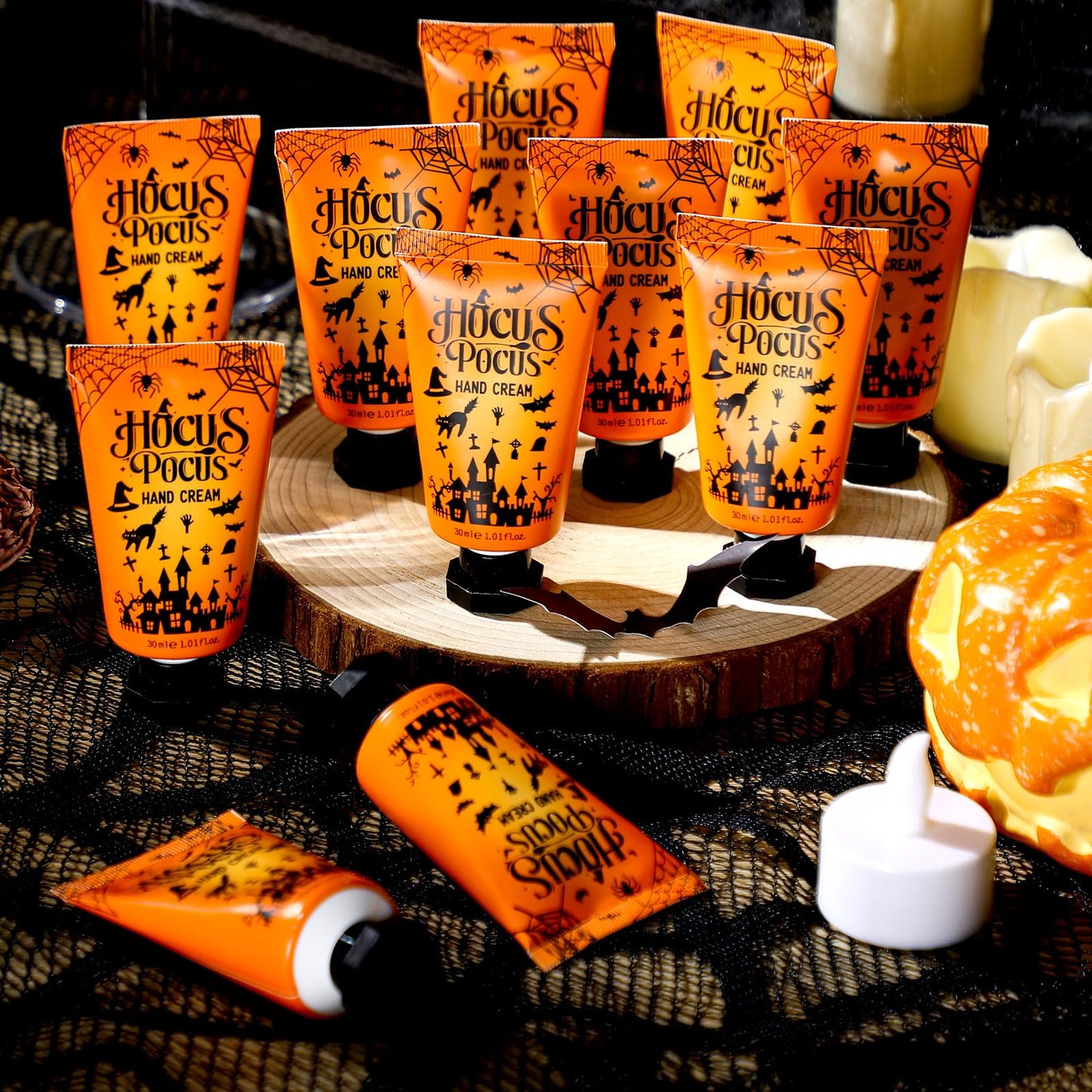 Heigble 48 Sets Halloween Hand Cream Gifts Bulk Halloween Party Supplies Favors Hand Cream Travel Lotions Size Bulk with Ghost Spiderweb Skull for Birthday Christmas Holiday Party Guest Gifts