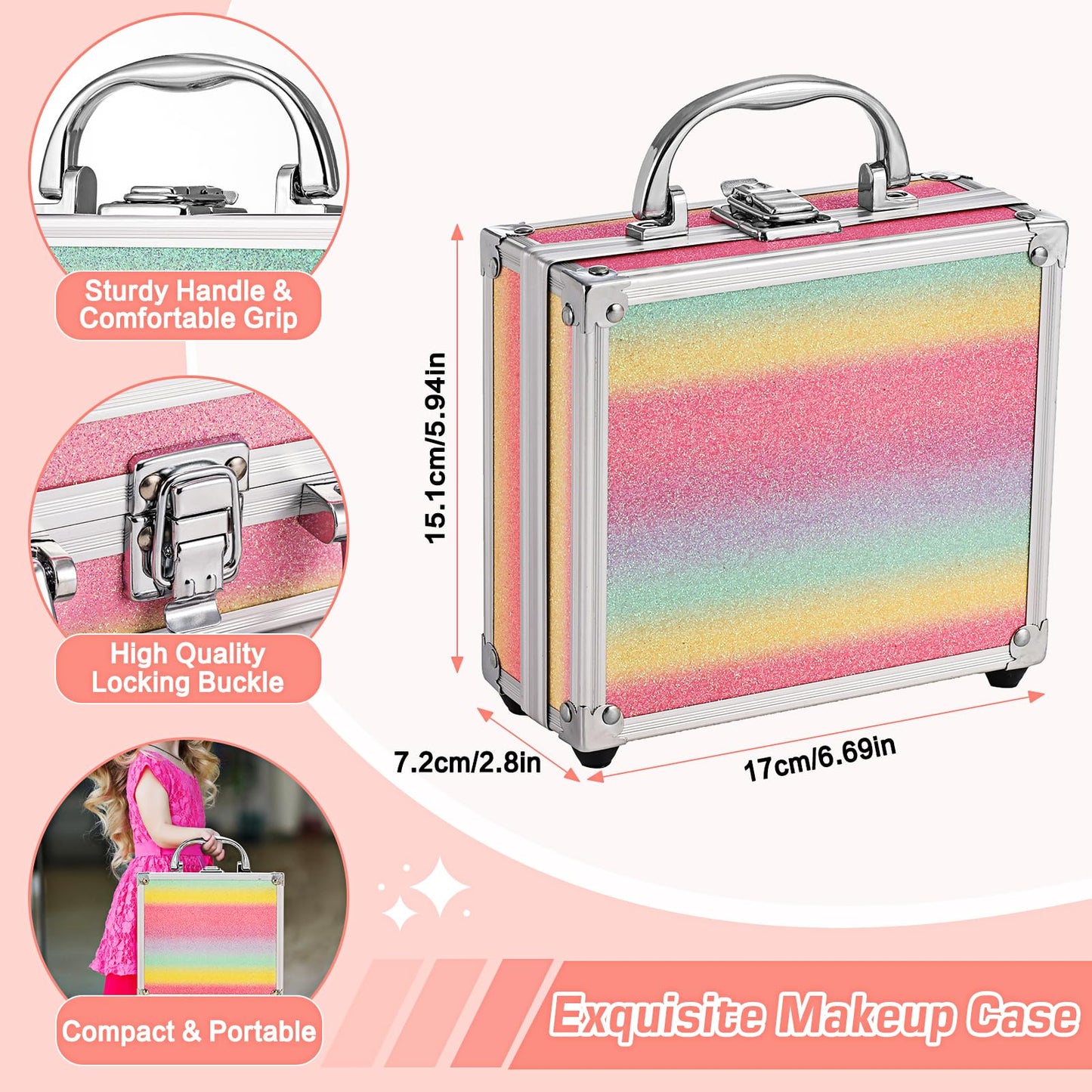 Anpro All-in-One Makeup Kit for Girls 10-12 with Case, Pro Teen Makeup Set, Tween Makeup Kit, Full Starter Make Up Kit with Brushes, Eyeshadow Palette, Blushes, Glitter Gel, Temporary Tattoo Stickers