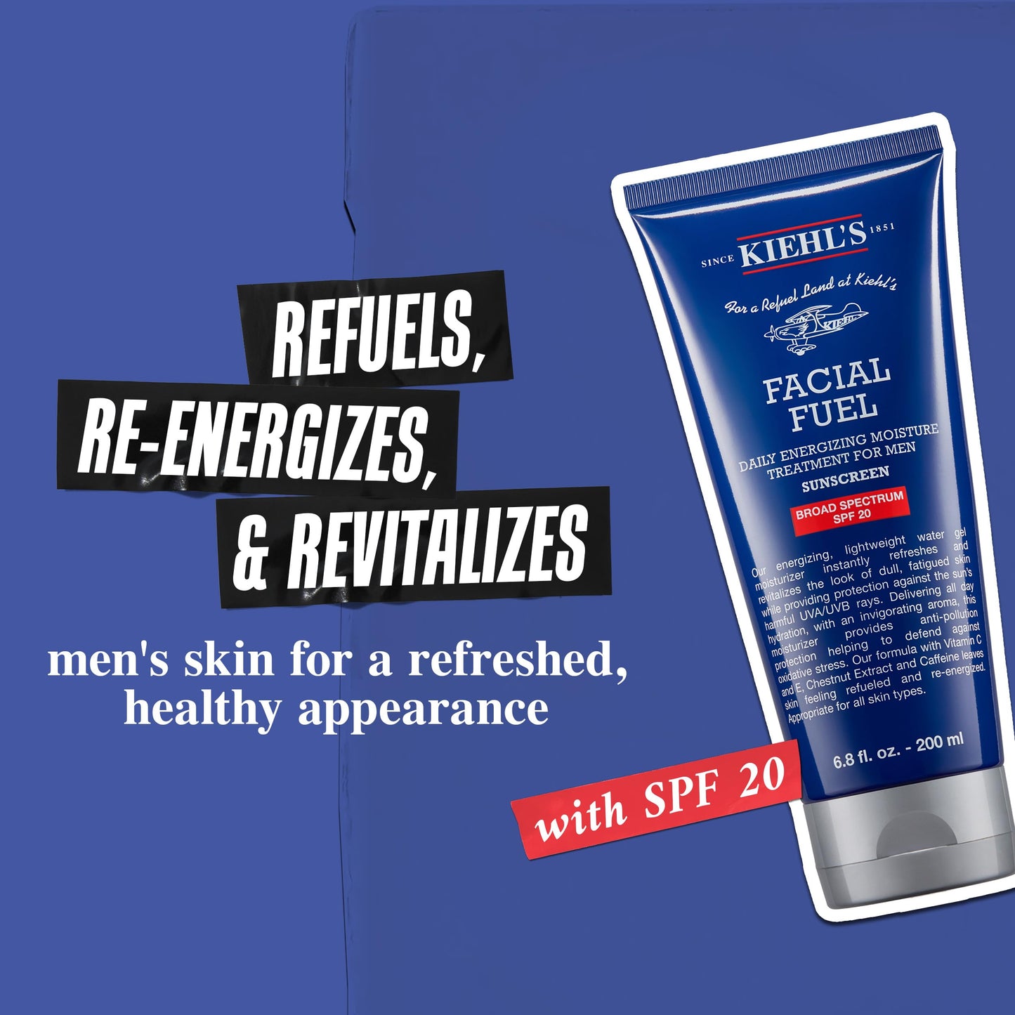 Kiehl's Facial Fuel SPF 20 Moisturizer for Men, Moisturizing Face Sunscreen, Daily Non-Greasy Hydrating Lotion with Broad Spectrum SPF, With Caffeine & Vitamin C, Oil-Free, For All Skin Types