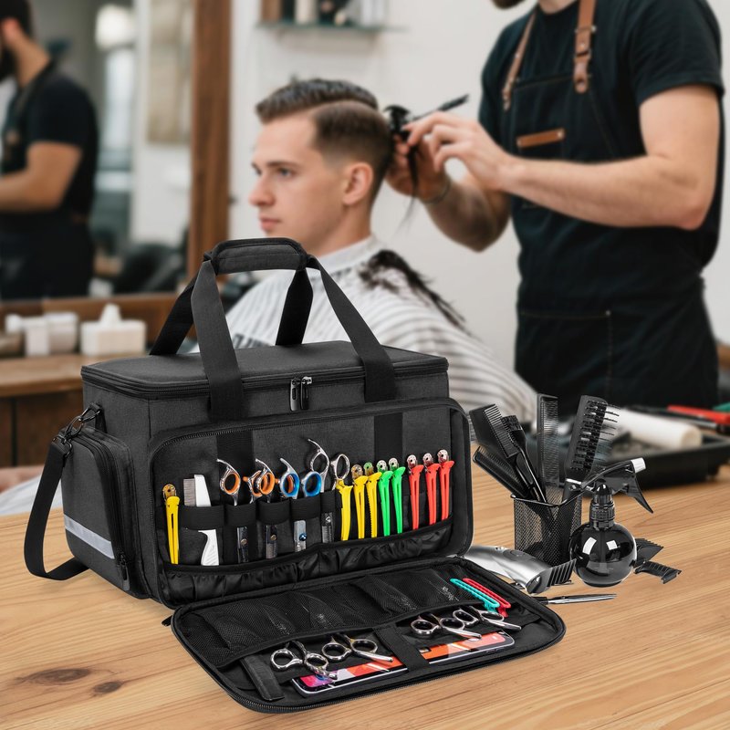 CURMIO Barber Travel Case, Large Capacity Hairdresser Storage Bag with Inner Dividers for Hair Clippers and Cutting Tools, Black, Bag Only
