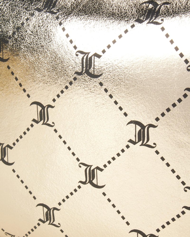Juicy Couture Gold Black Makeup Bag Cosmetics Organizer Travel Essentials Weekender Shiny Logo