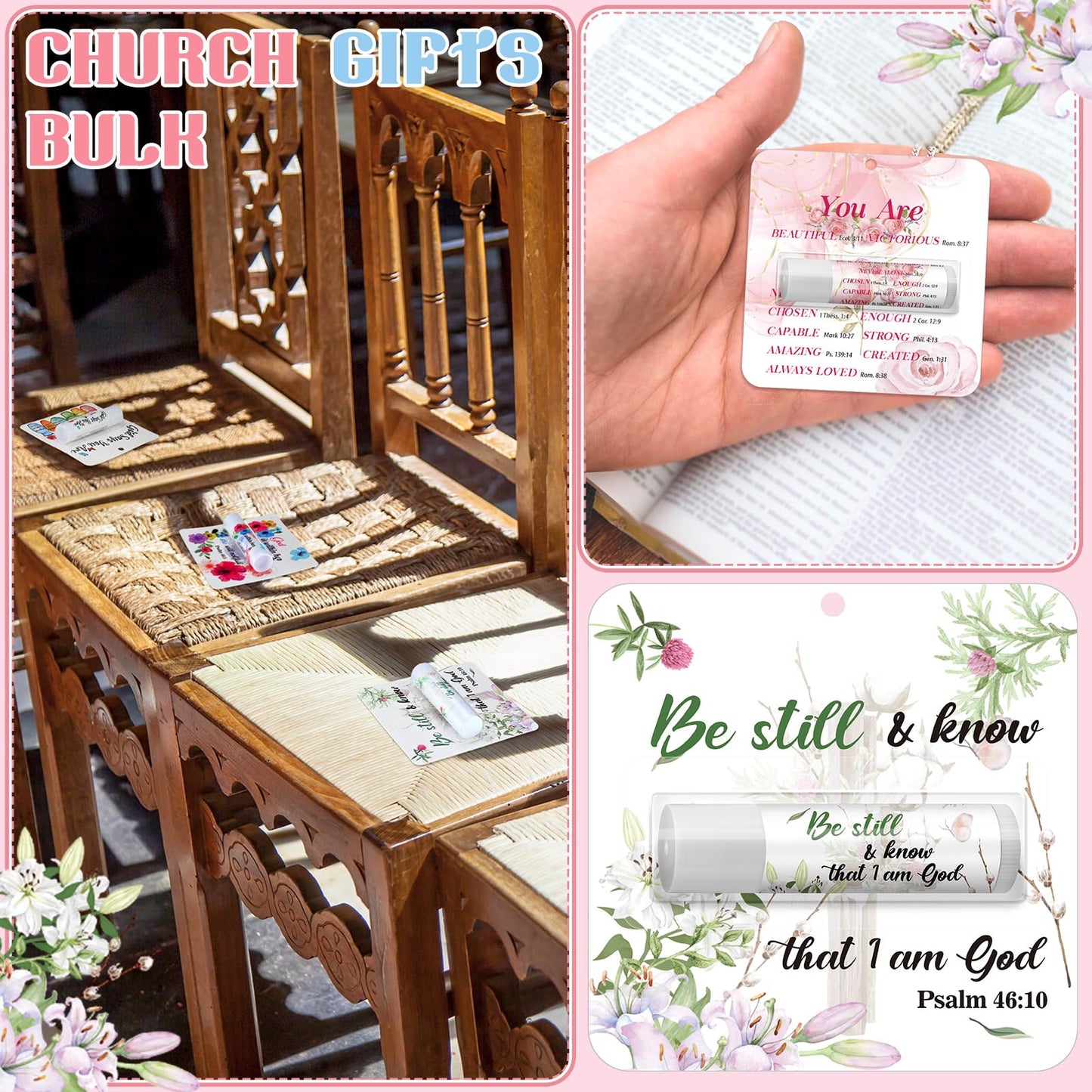 Sacubee 50 Pack Christian Gifts Bulk for Women Men Religious Lip Balms Bulk Church Party Favors Christmas Party Gifts Stocking Stuffers Bible Verse Study Supplies for Employee Staff Coworker